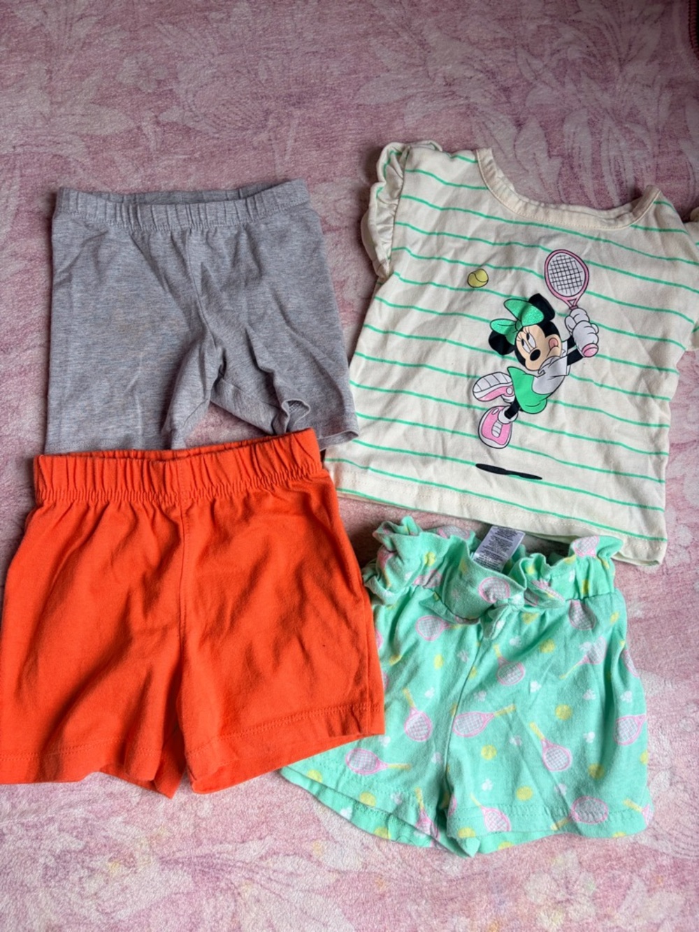Disney Minnie Mouse Striped Tee with Mint Tennis Shorts & Colorful Shorts Set